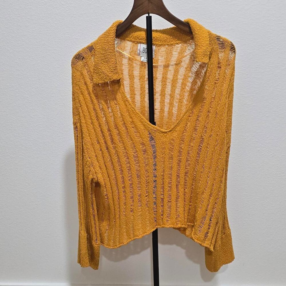 Bdg Urban Outfitters mustard open Knit Crochet Bell Sleeve Sweater S
